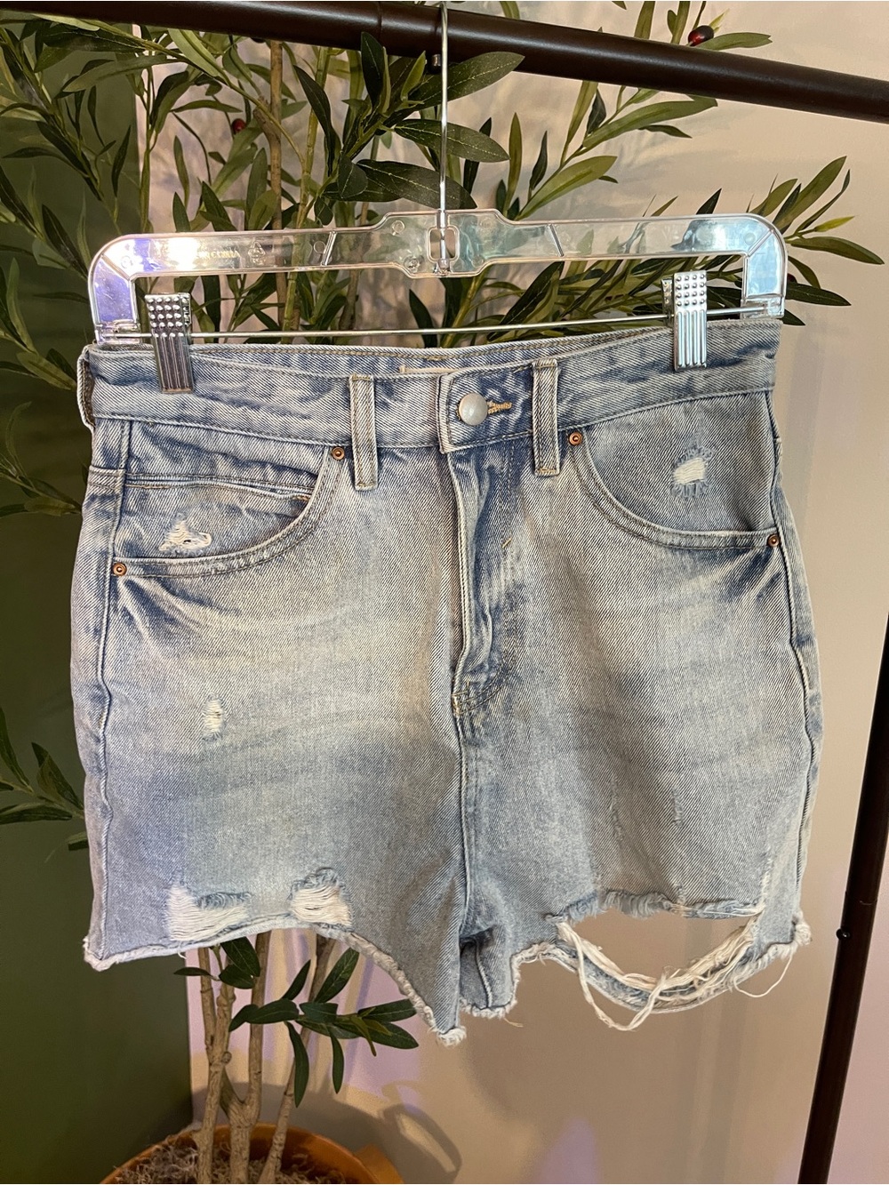 Chelsea & Violet Light Blue Distressed High-Rise Jean Shorts